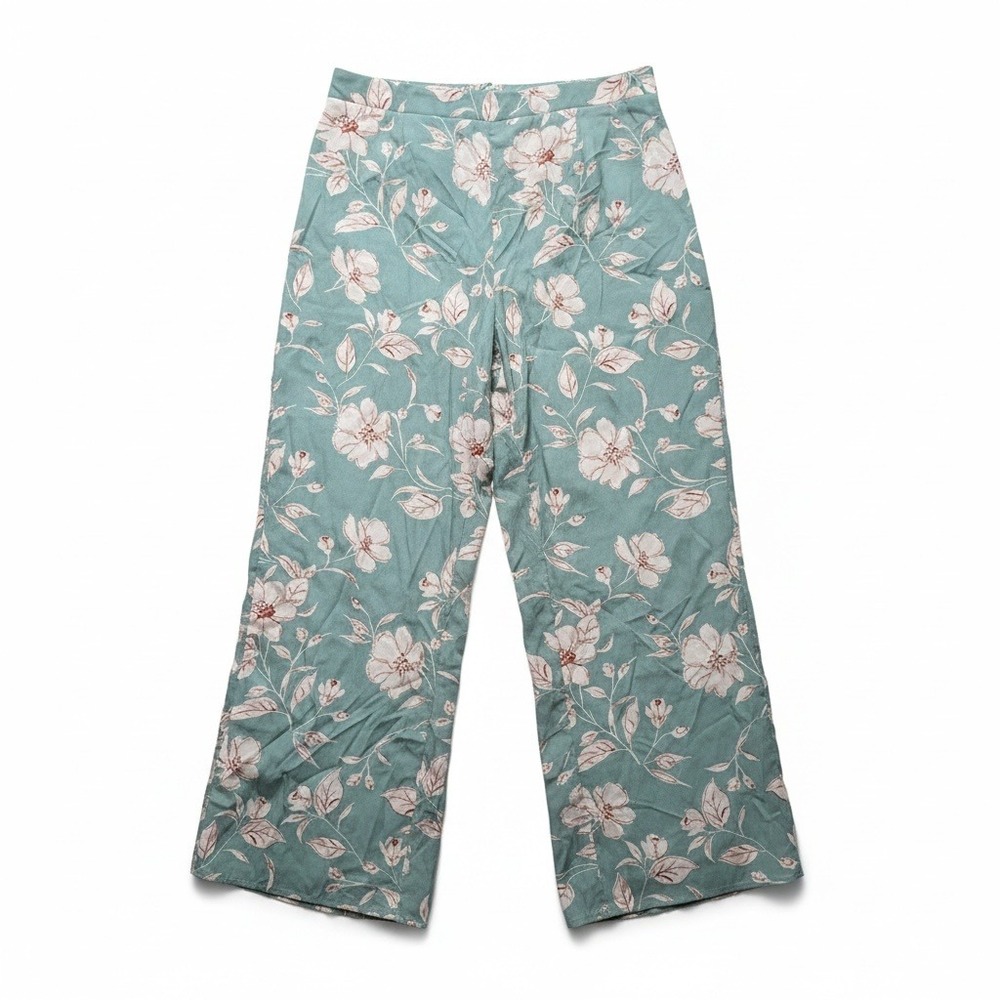 Plus Size 2XL Sage Floral Wide Leg Palazzo Pants Cottagecore Boho Flowy